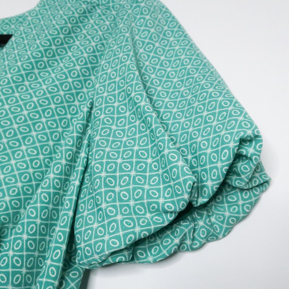 Meraki Womens‎ Blouse Size Large Teal Green Geometric Peplum Tie Waist Boho - Picture 7 of 8